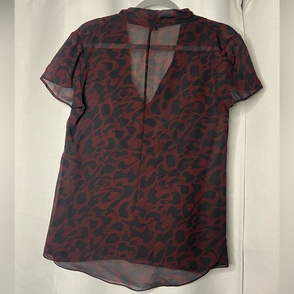 Theory Black and Red Sheer Cowl Neck Silk Blouse Medium - Picture 2 of 7